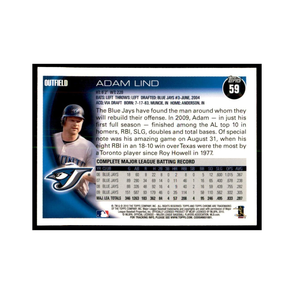Adam Lind 2010 Topps Chrome #59 Baseball Cards Baseball Card NM