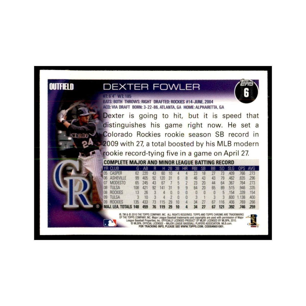 Dexter Fowler 2010 Topps Chrome #6 Baseball Cards Baseball Card NM