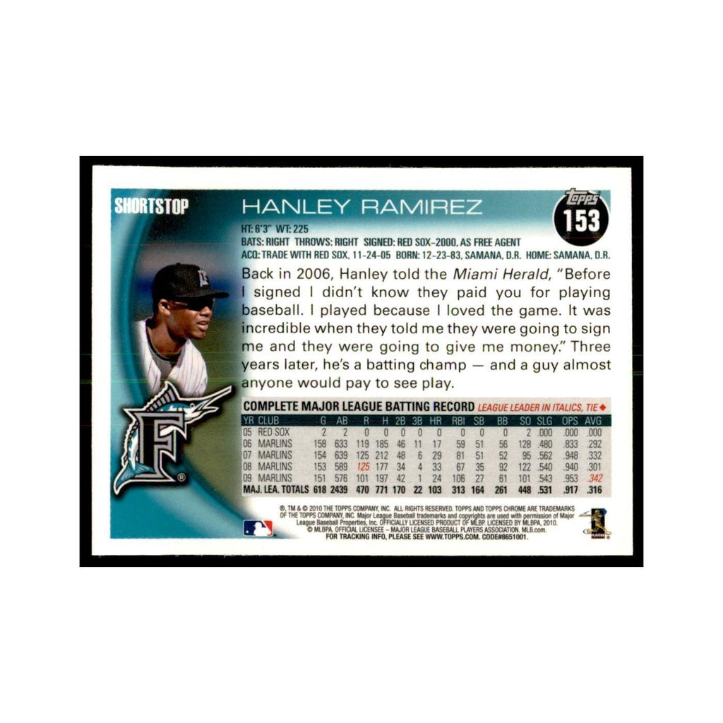 Hanley Ramirez 2010 Topps Chrome #153 Baseball Cards Baseball Card NM