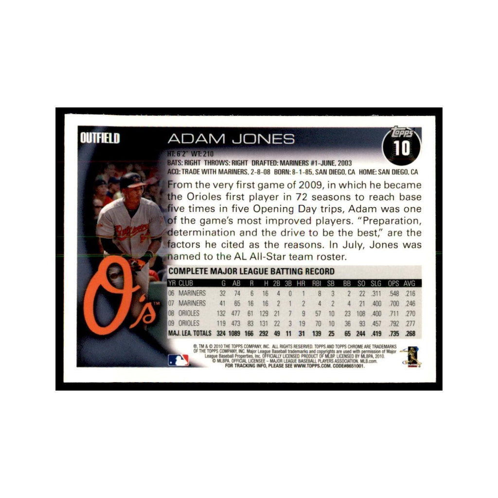 Adam Jones 2010 Topps Chrome #10 Baseball Cards Baseball Card NM