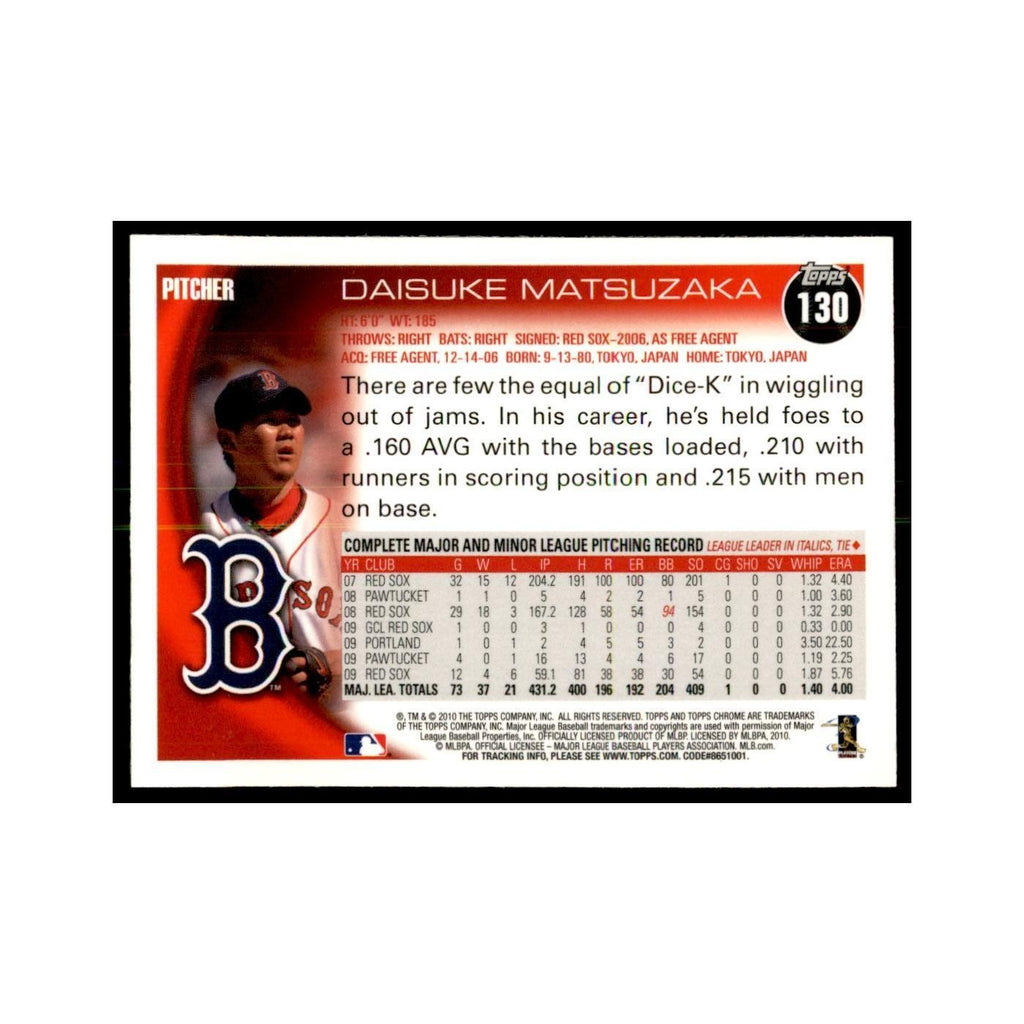 Daisuke Matsuzaka 2010 Topps Chrome #130 Baseball Cards Baseball Card NM