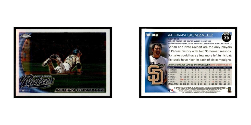 Adrian Gonzalez 2010 Topps Chrome #25 Baseball Cards Baseball Card NM