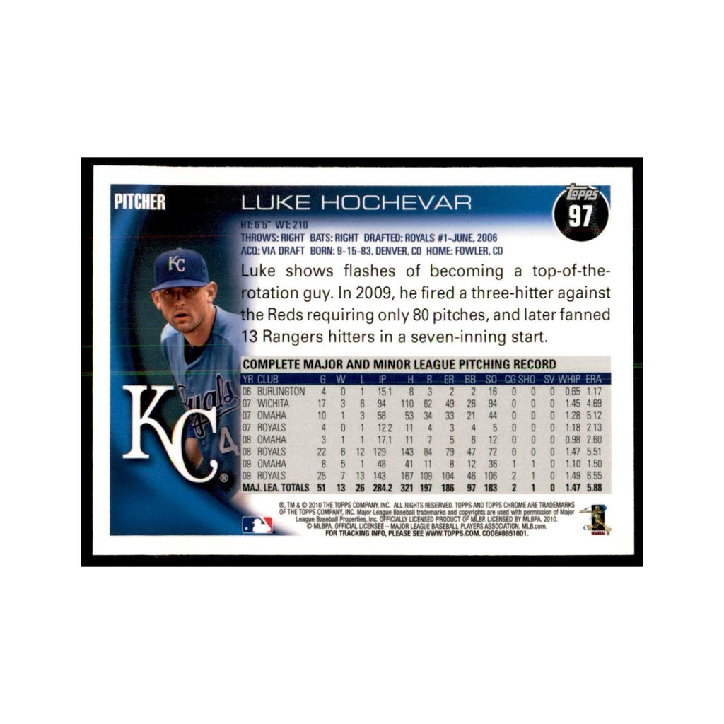 Luke Hochevar 2010 Topps Chrome #97 Baseball Cards Baseball Card NM