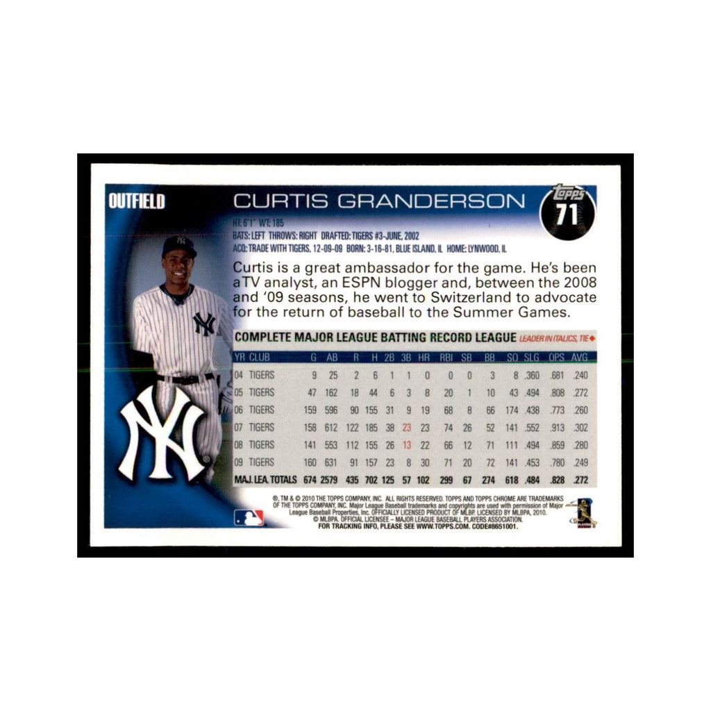 Curtis Granderson 2010 Topps Chrome #71 Baseball Cards Baseball Card NM