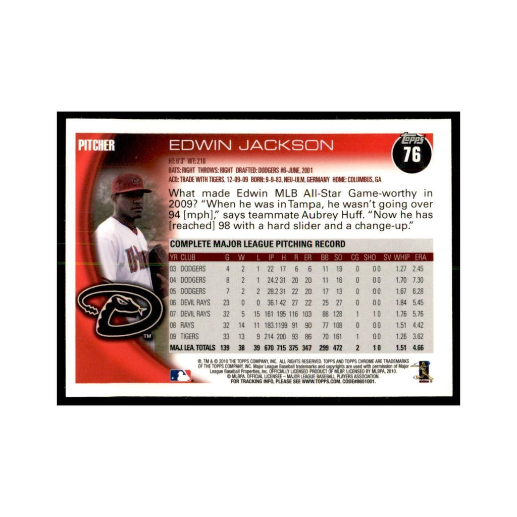 Edwin Jackson 2010 Topps Chrome #76 Baseball Cards Baseball Card NM