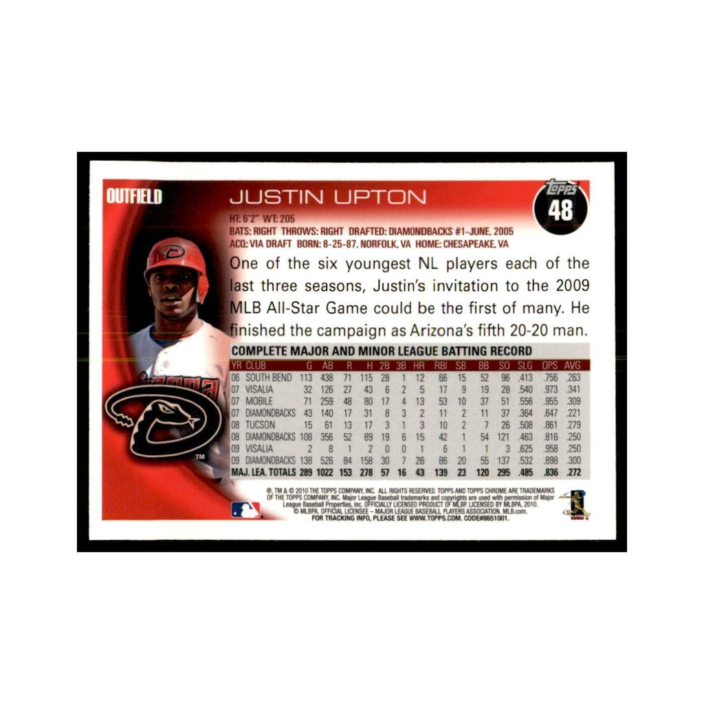 Justin Upton 2010 Topps Chrome #48 Baseball Cards Baseball Card NM