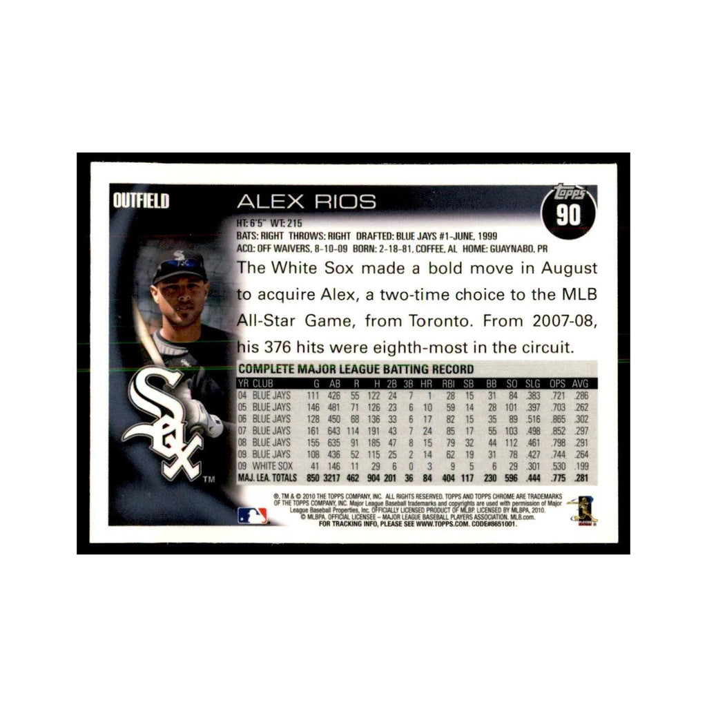 Alex Rios 2010 Topps Chrome #90 Baseball Cards Baseball Card NM