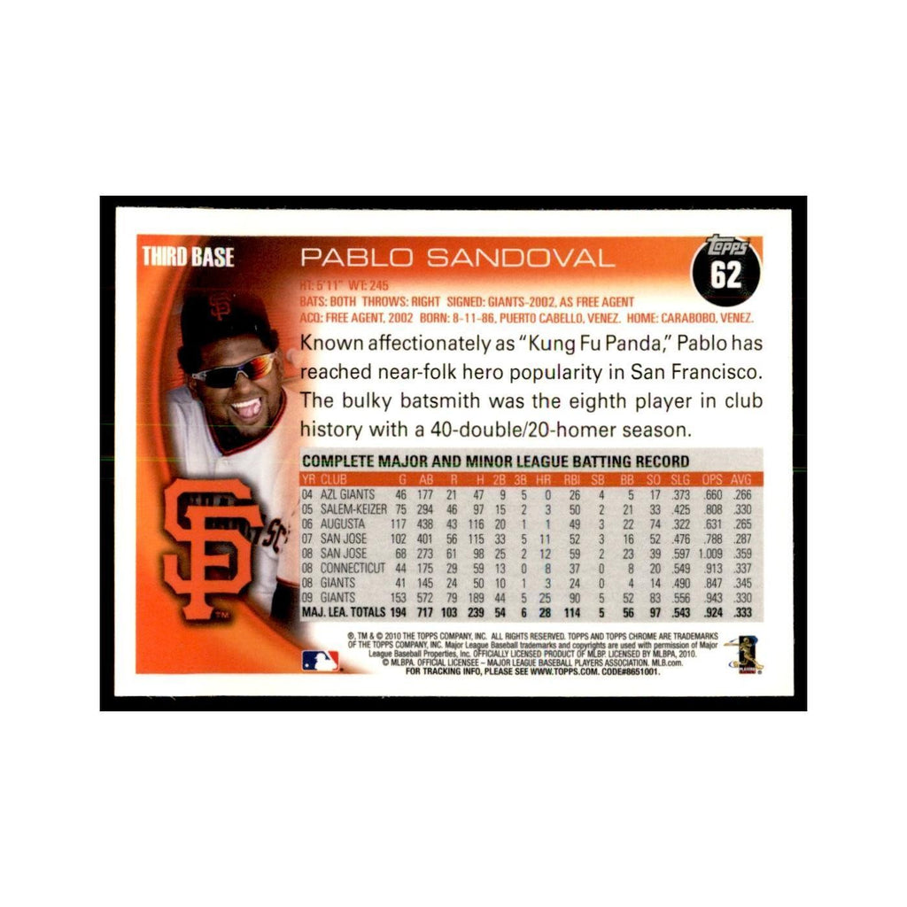Pablo Sandoval 2010 Topps Chrome #62 Baseball Cards Baseball Card NM
