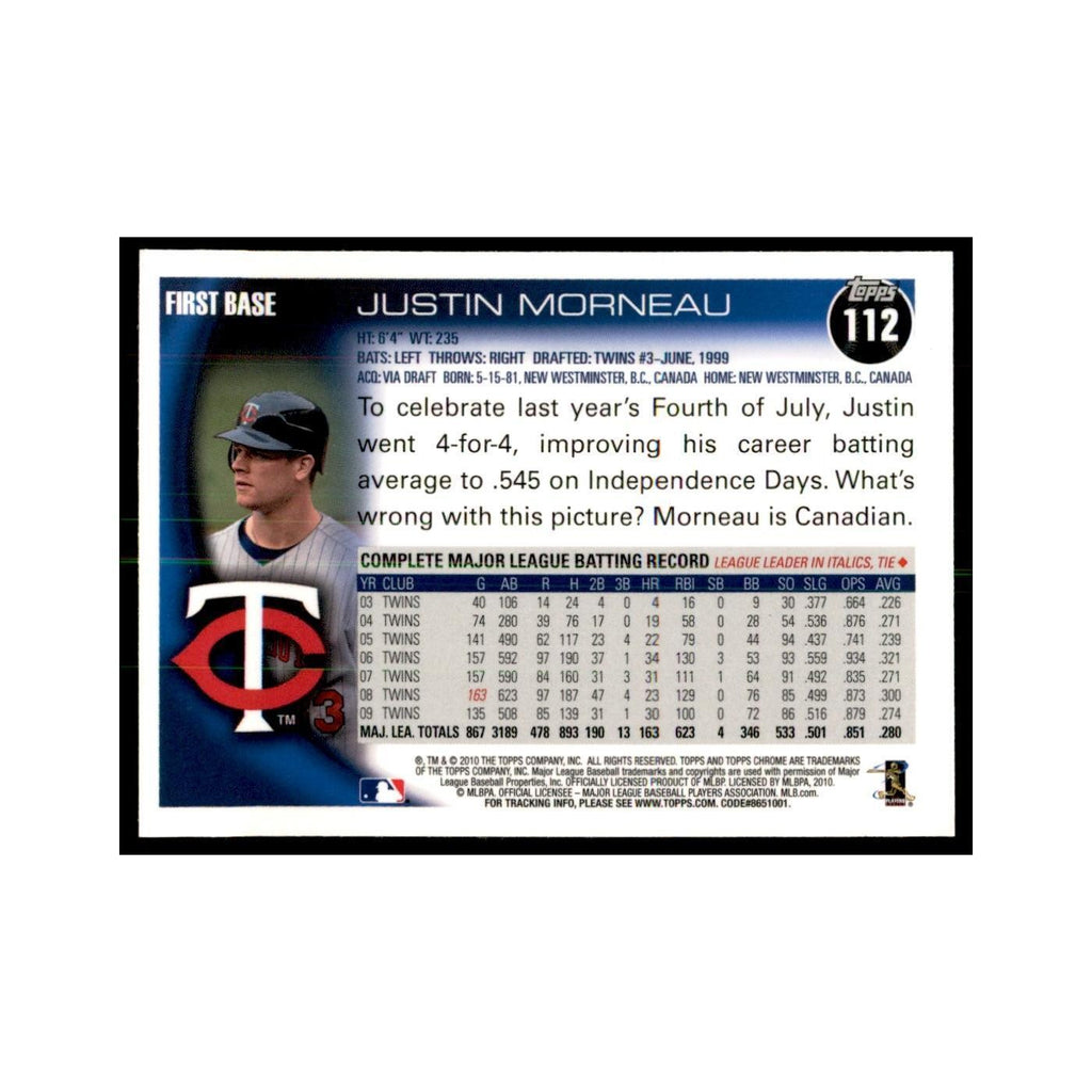 Justin Morneau 2010 Topps Chrome #112 Baseball Cards Baseball Card NM
