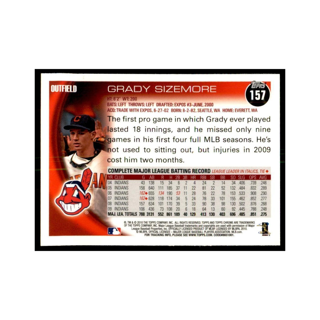 Grady Sizemore 2010 Topps Chrome #157 Baseball Cards Baseball Card NM