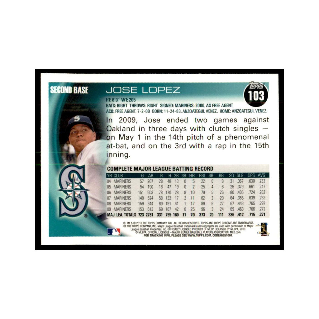 Jose Lopez 2010 Topps Chrome #103 Baseball Cards Baseball Card NM