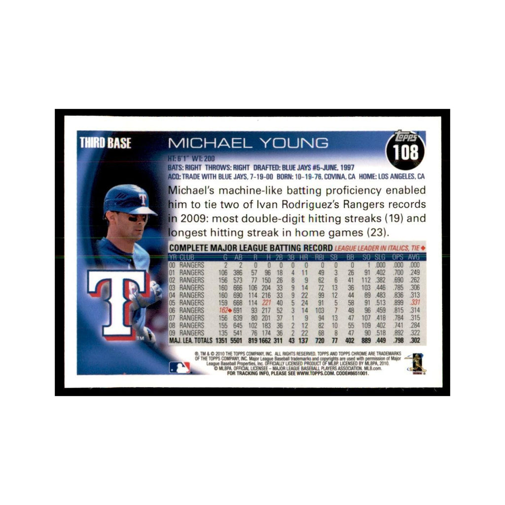 Michael Young 2010 Topps Chrome #108 Baseball Cards Baseball Card NM