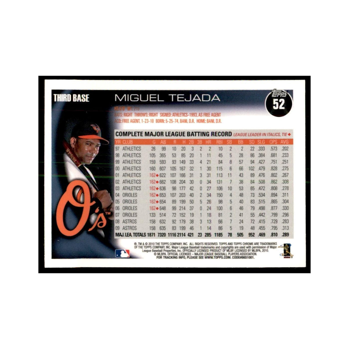 Miguel Tejada 2010 Topps Chrome #52 Baseball Cards Baseball Card NM