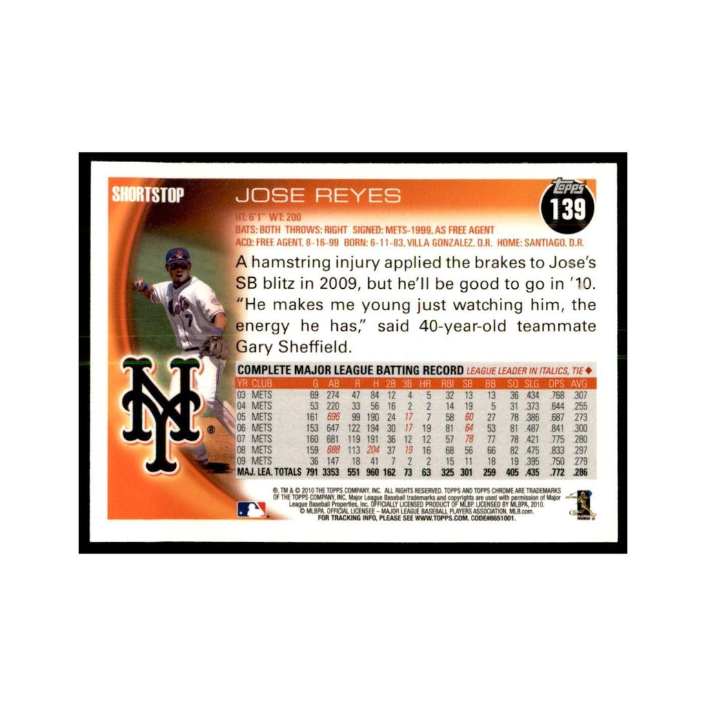 Jose Reyes 2010 Topps Chrome #139 Baseball Cards Baseball Card NM