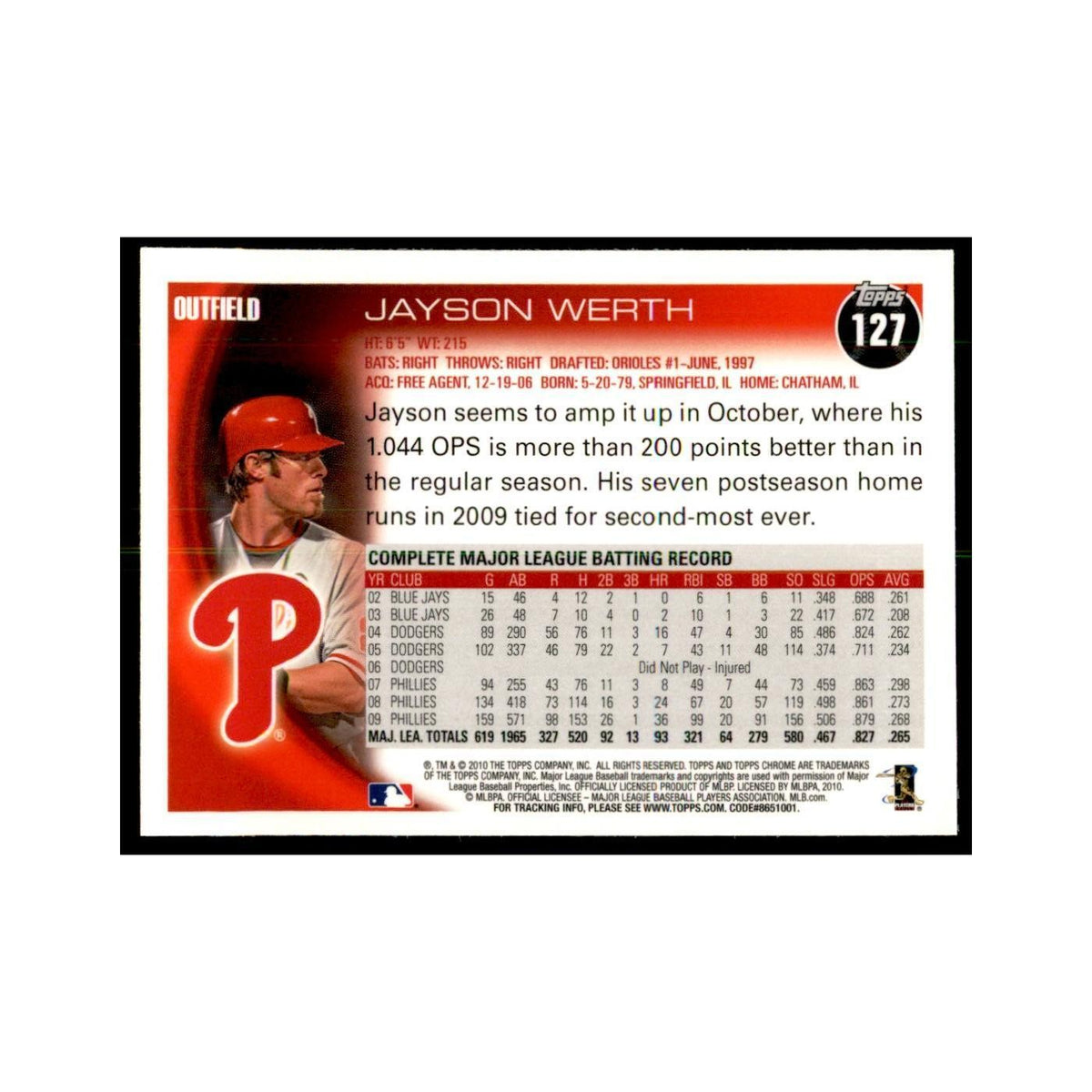 Jayson Werth 2010 Topps Chrome #127 Baseball Cards Baseball Card NM