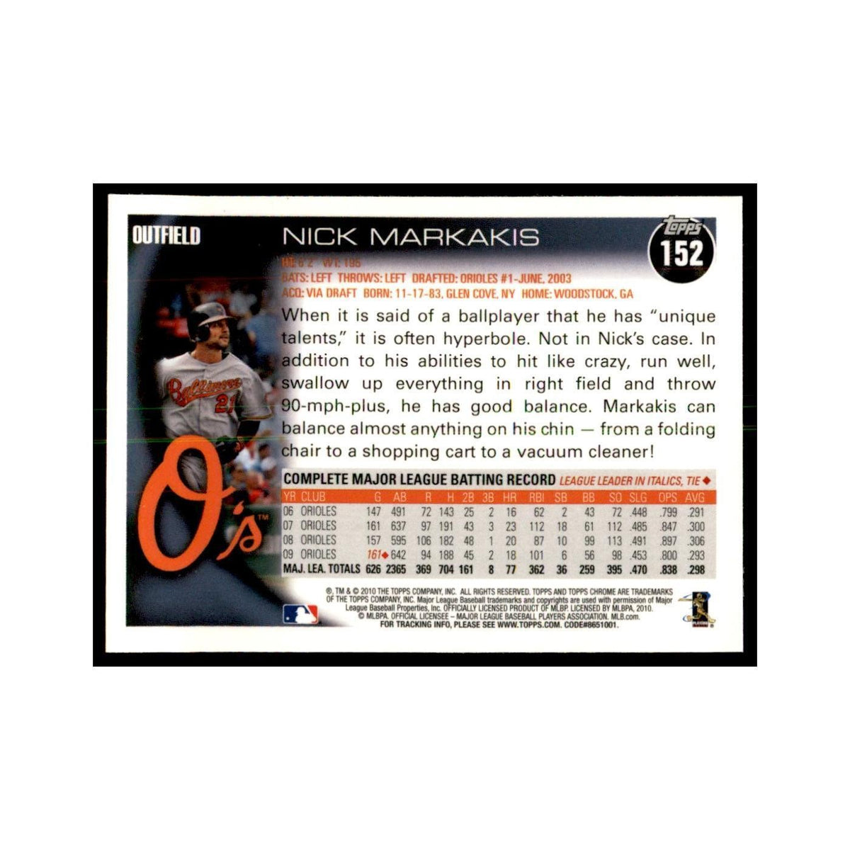 Nick Markakis 2010 Topps Chrome #152 Baseball Cards Baseball Card NM