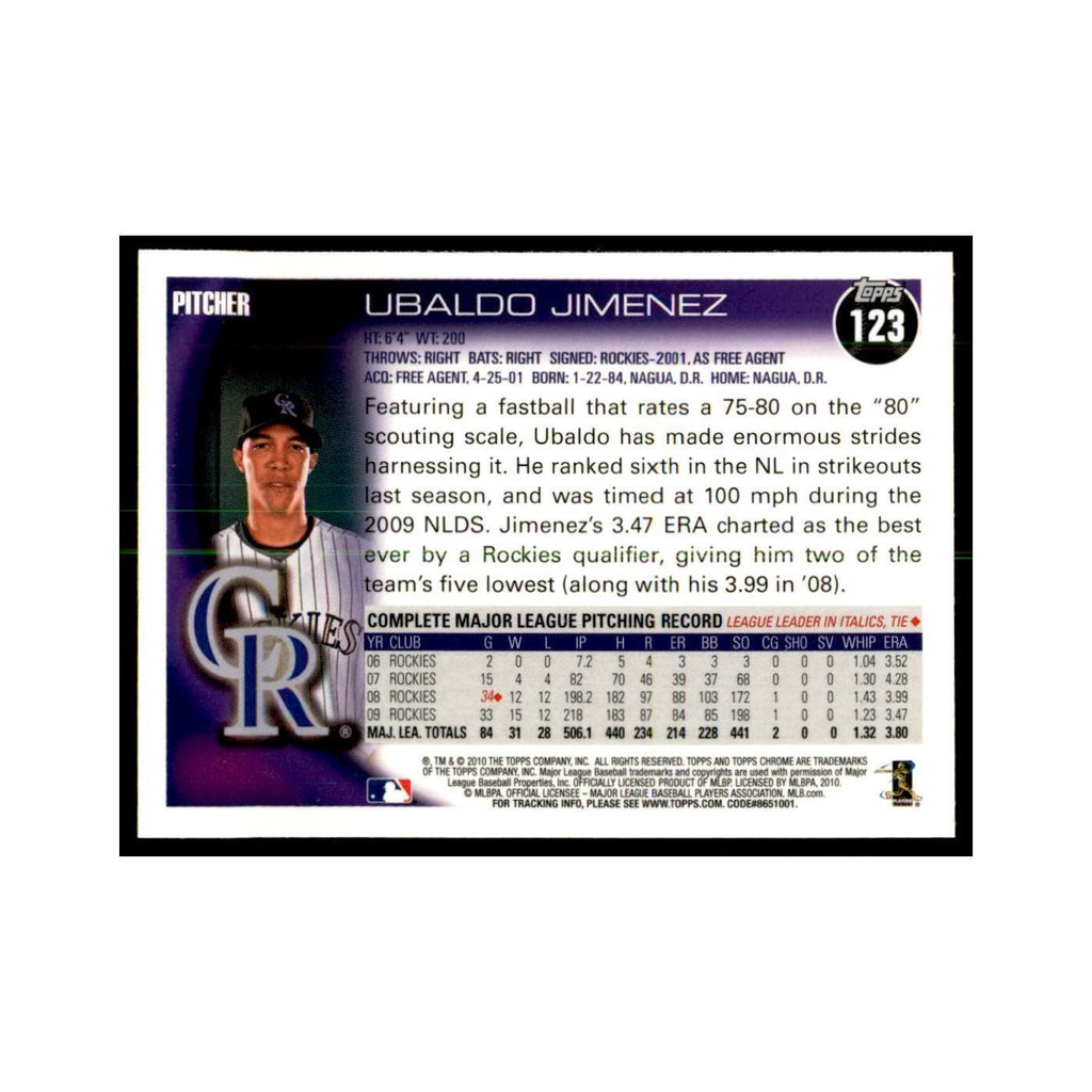 Ubaldo Jimenez 2010 Topps Chrome #123 Baseball Cards Baseball Card NM