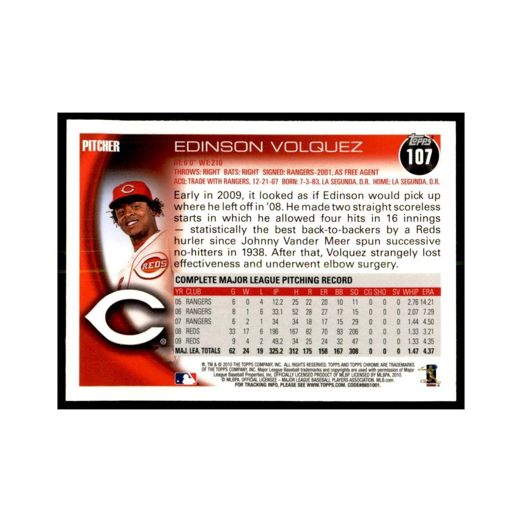 Edinson Volquez 2010 Topps Chrome #107 Baseball Cards Baseball Card NM