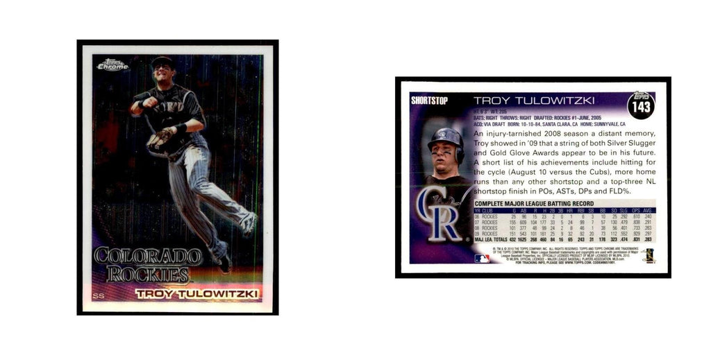 Troy Tulowitzki 2010 Topps Chrome #143 Baseball Cards Baseball Card NM