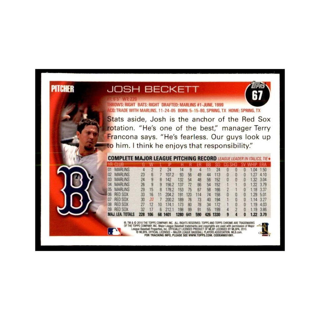 Josh Beckett 2010 Topps Chrome #67 Baseball Cards Baseball Card NM