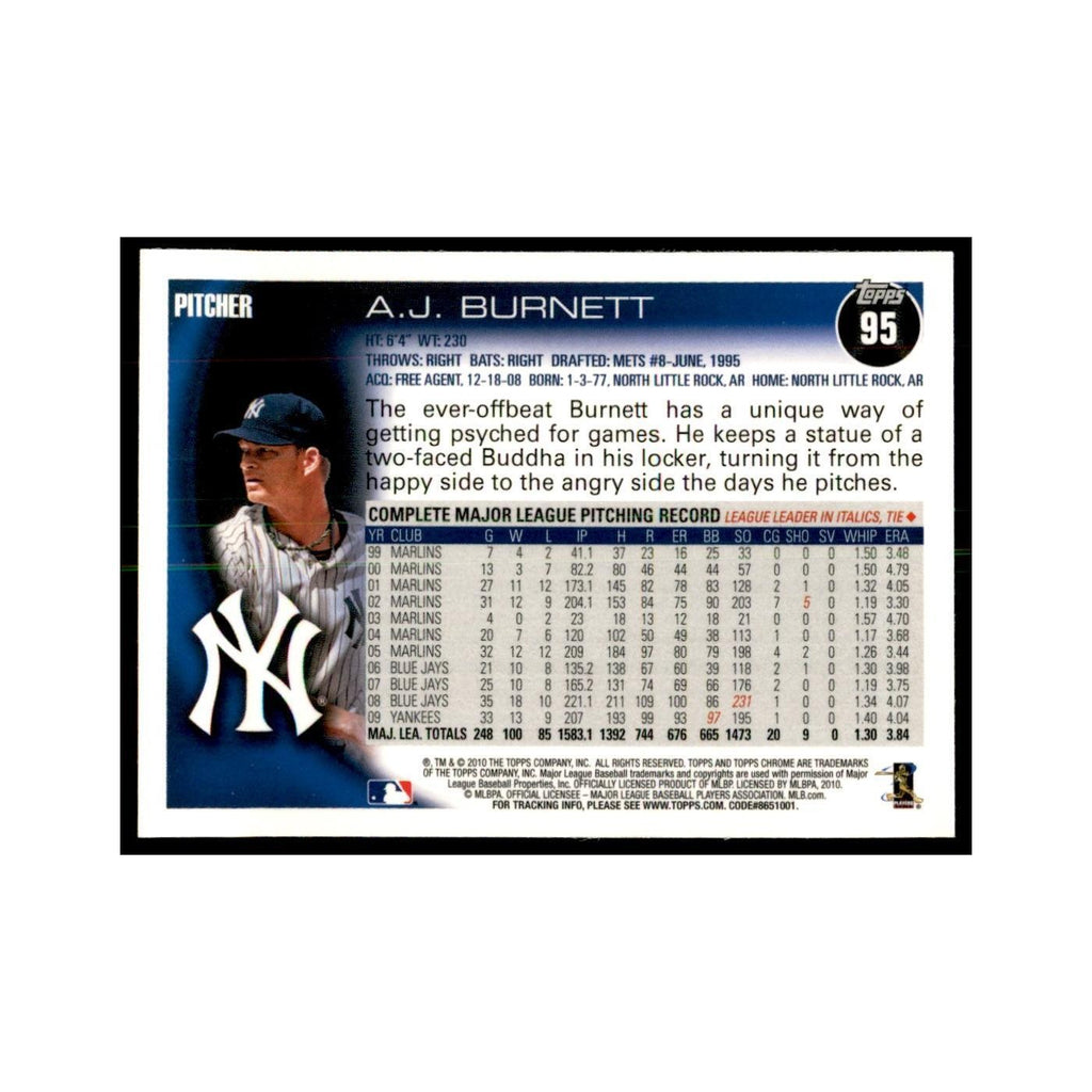 A.J. Burnett 2010 Topps Chrome #95 Baseball Cards Baseball Card NM