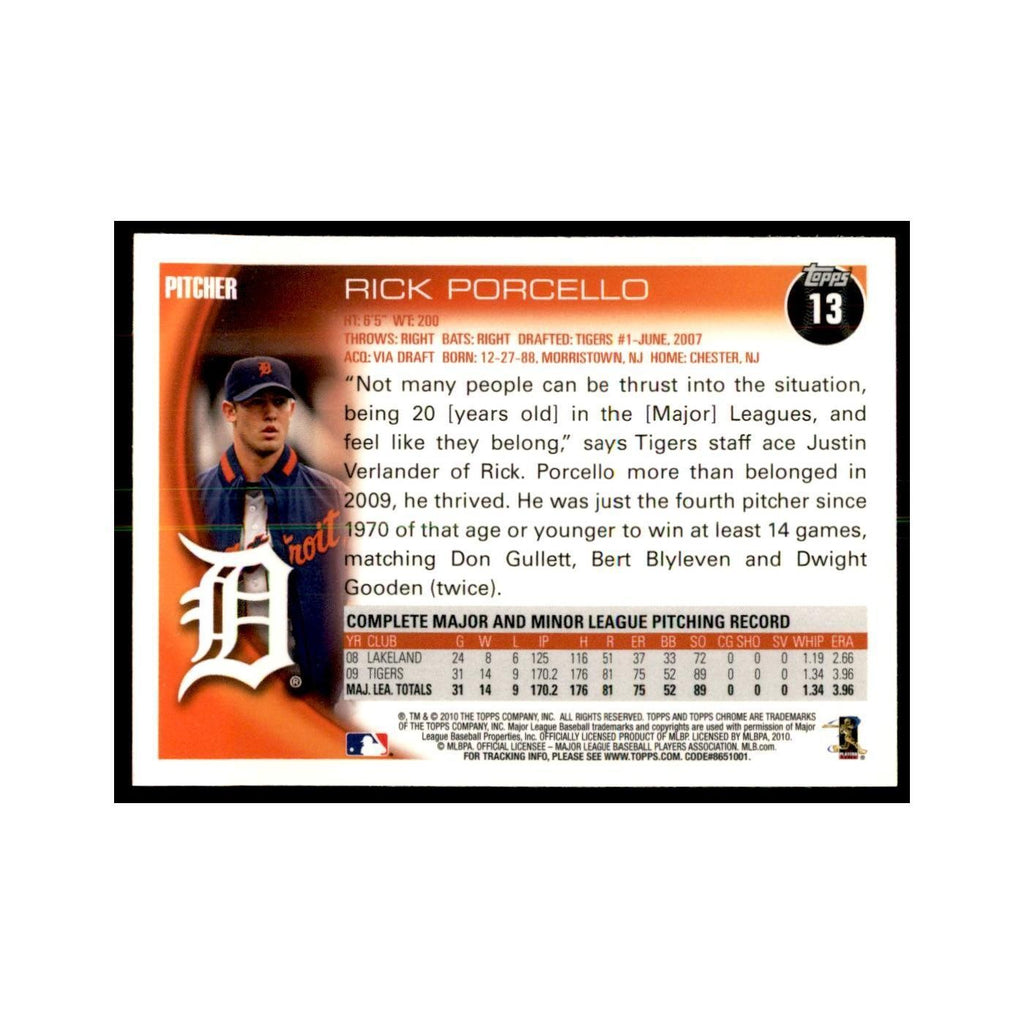 Rick Porcello 2010 Topps Chrome #13 Baseball Cards Baseball Card NM