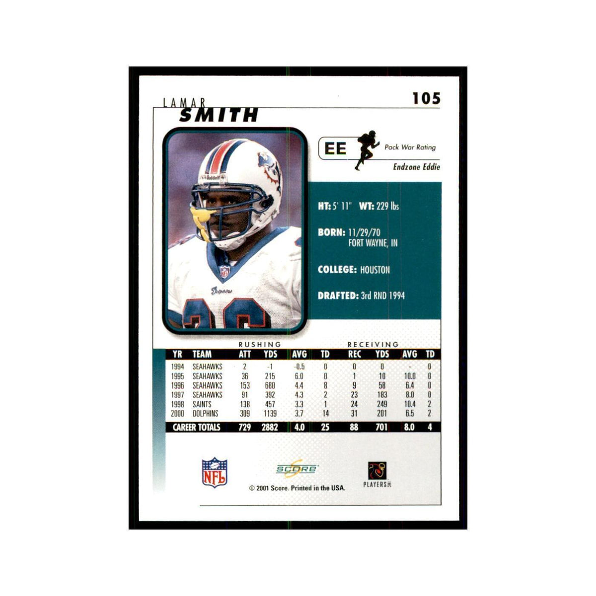 Lamar Smith 2001 Score #105 Football Card NM