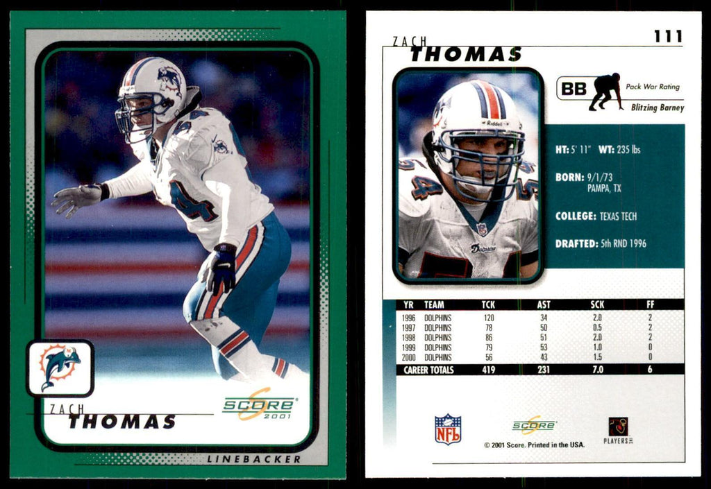 Zach Thomas 2001 Score #111 Football Cards Football Card NM