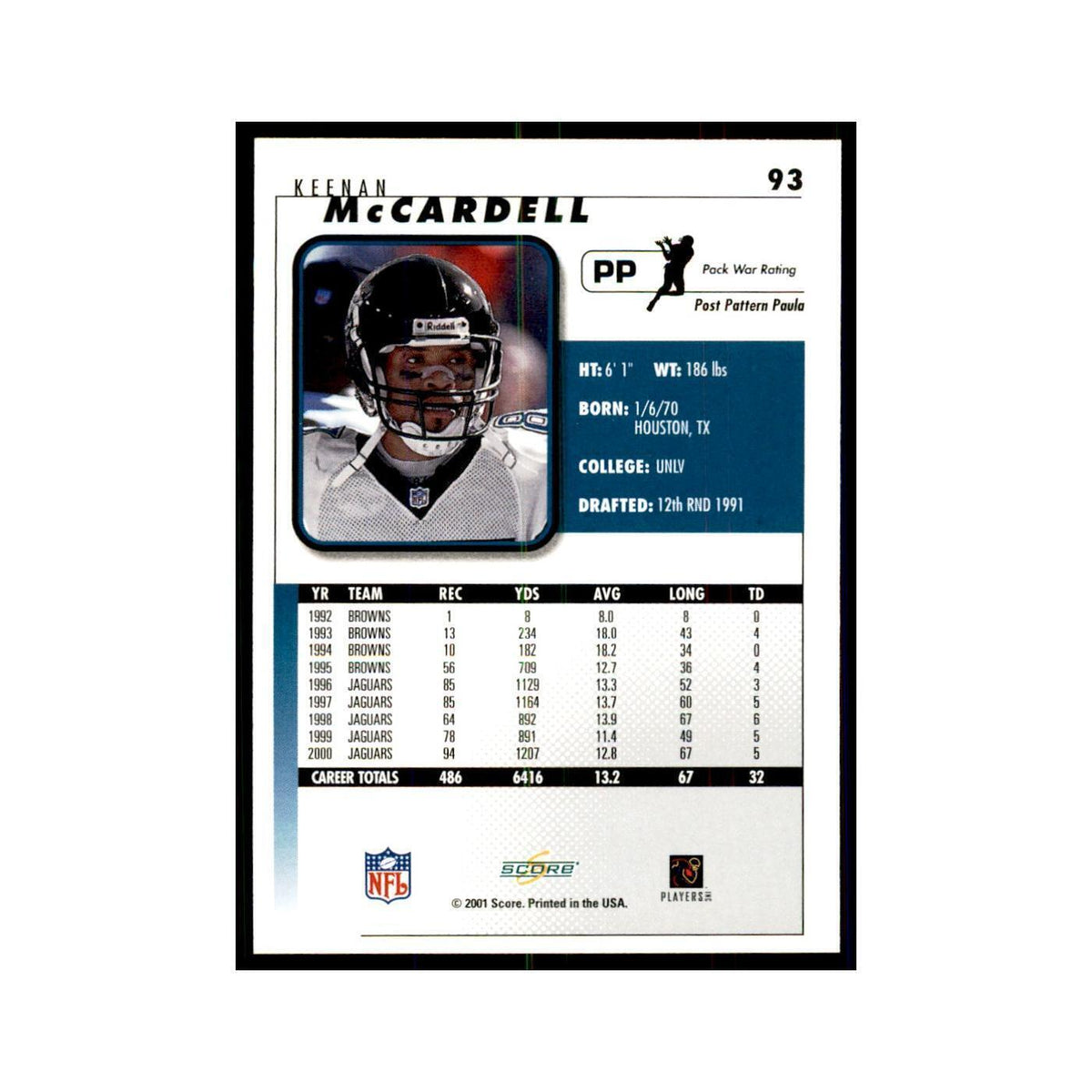 Keenan McCardell 2001 Score #93 Football Card NM