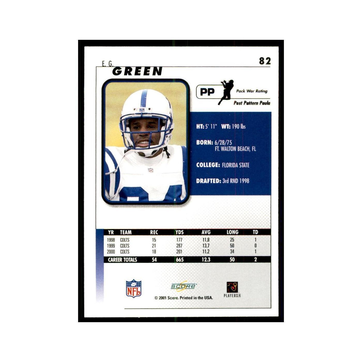 E.G. Green 2001 Score #82 Football Card NM