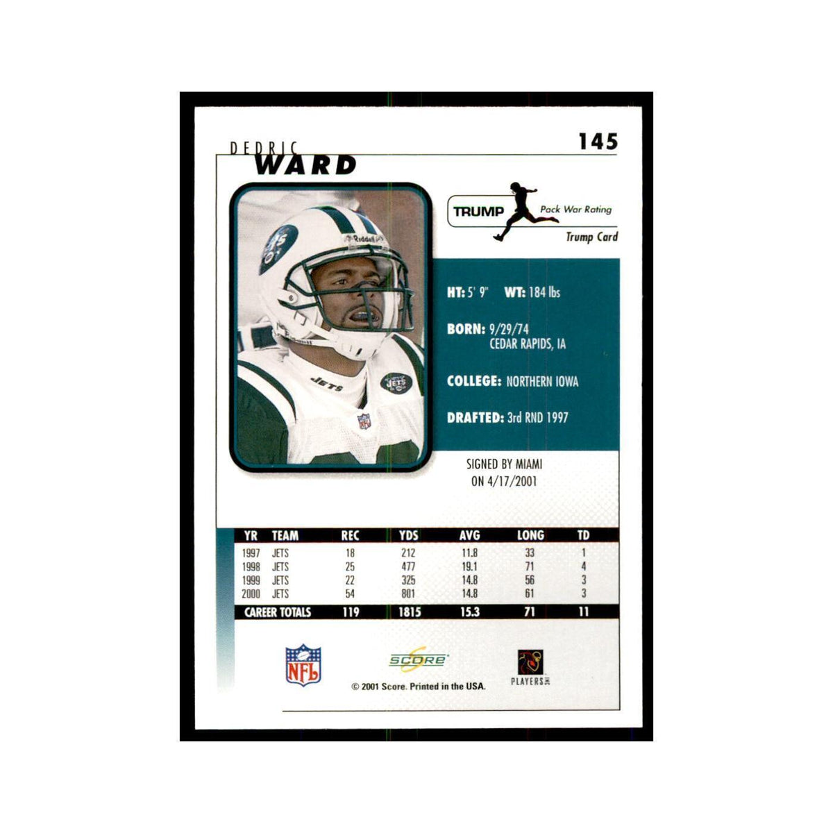 Dedric Ward 2001 Score #145 Football Card NM