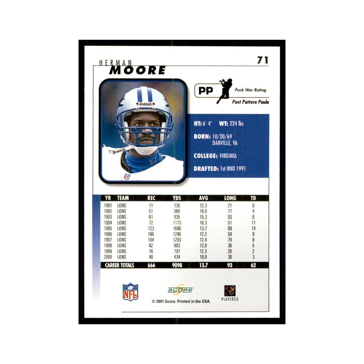 Herman Moore 2001 Score #71 Football Card NM