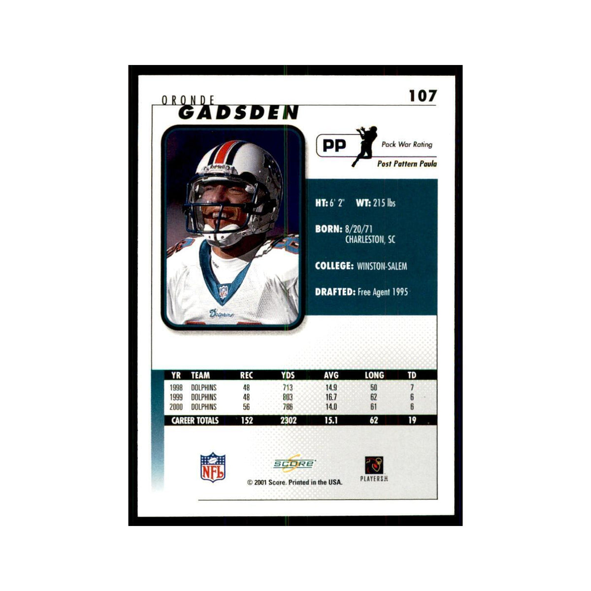 Oronde Gadsden 2001 Score #107 Football Cards Football Card NM
