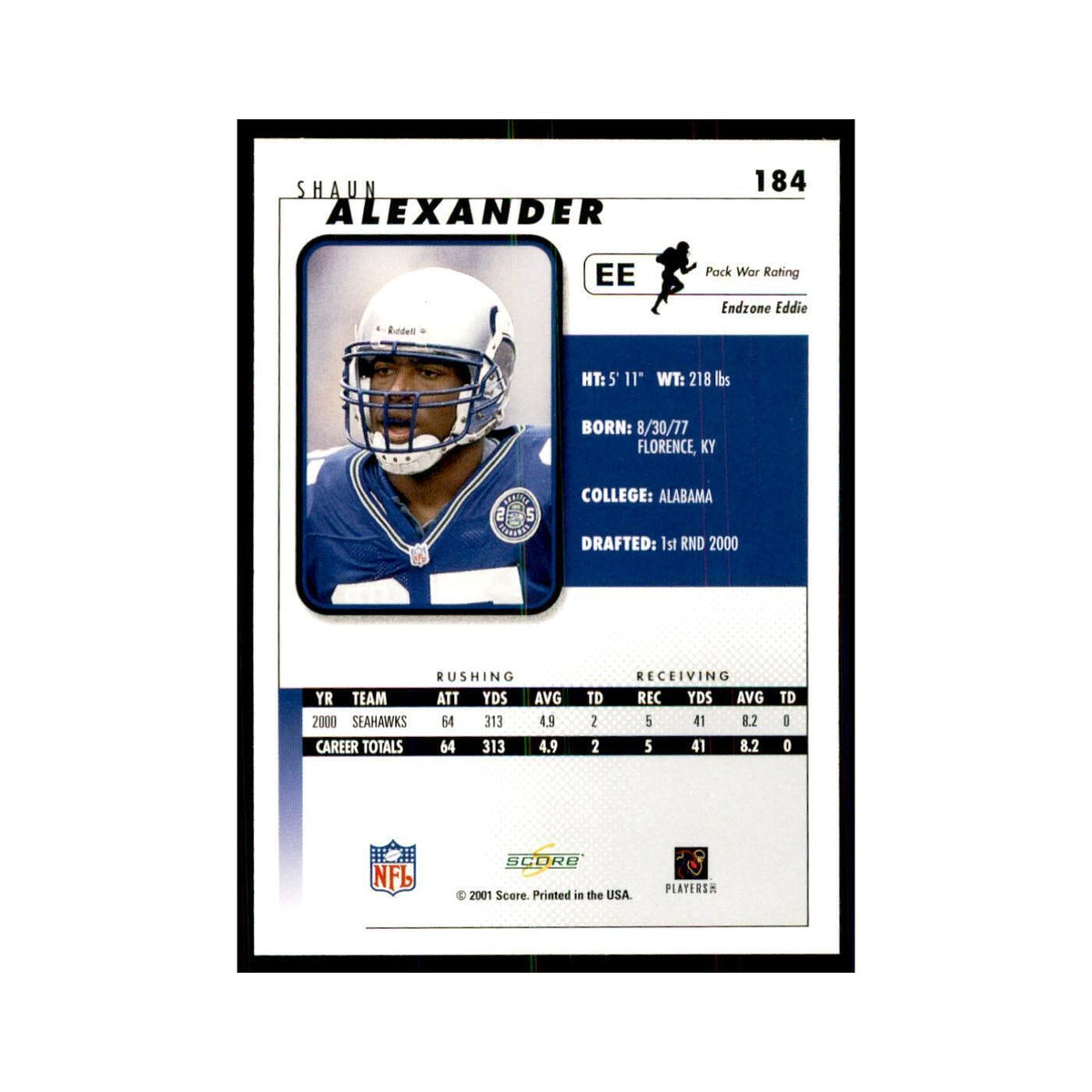 Shaun Alexander 2001 Score #184 NM