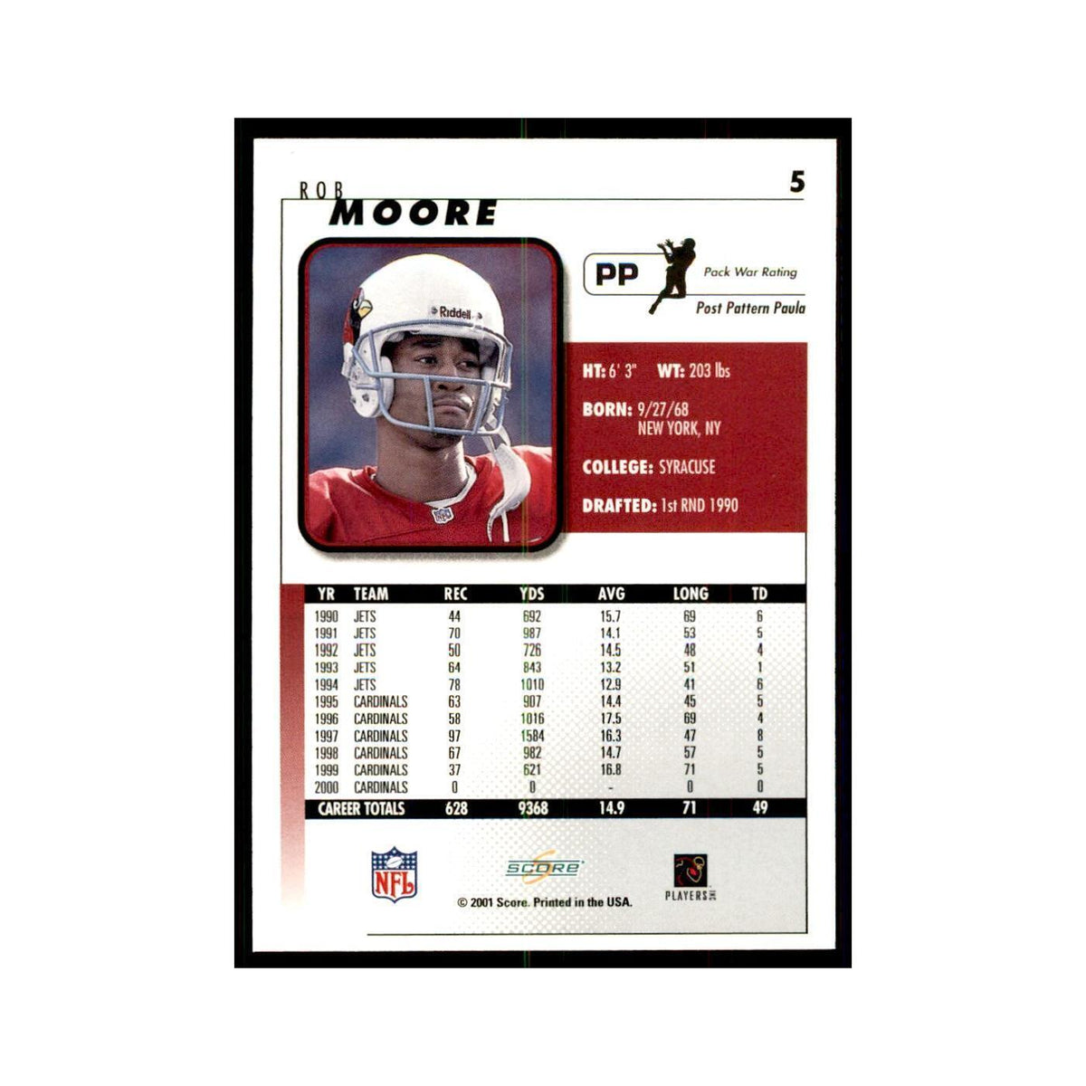 Rob Moore 2001 Score #5 Football Card NM