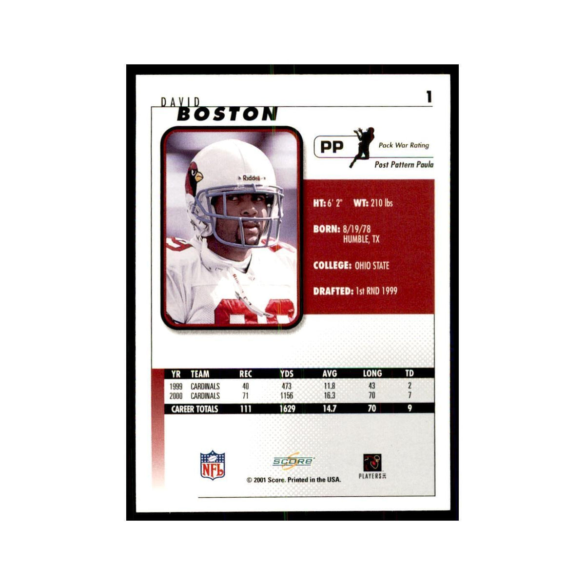 David Boston 2001 Score #1 Football Card NM