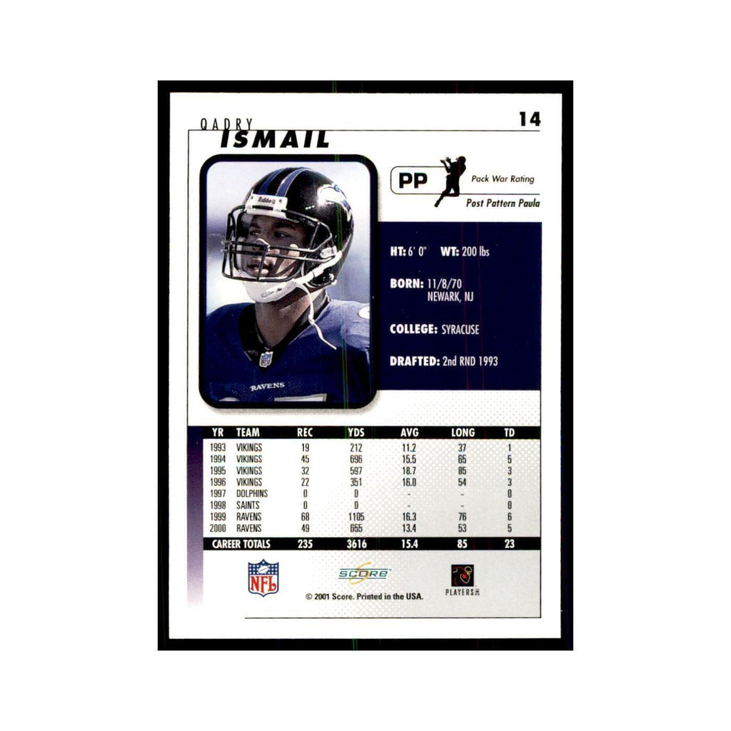 Qadry Ismail 2001 Score #14 Football Card NM