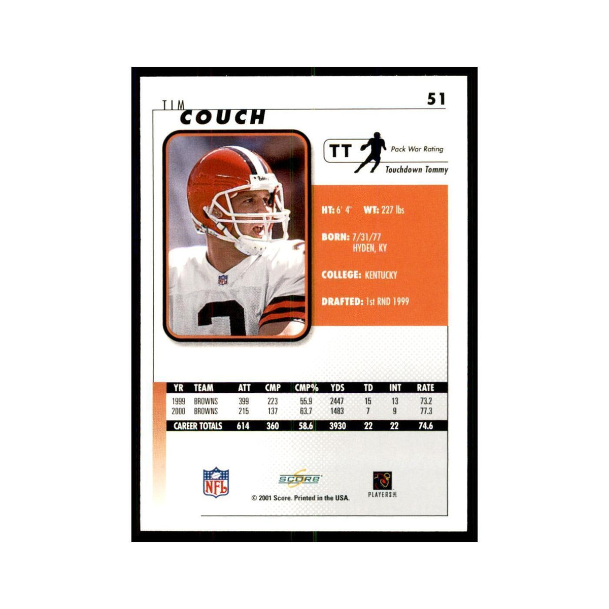 Tim Couch 2001 Score #51 NM