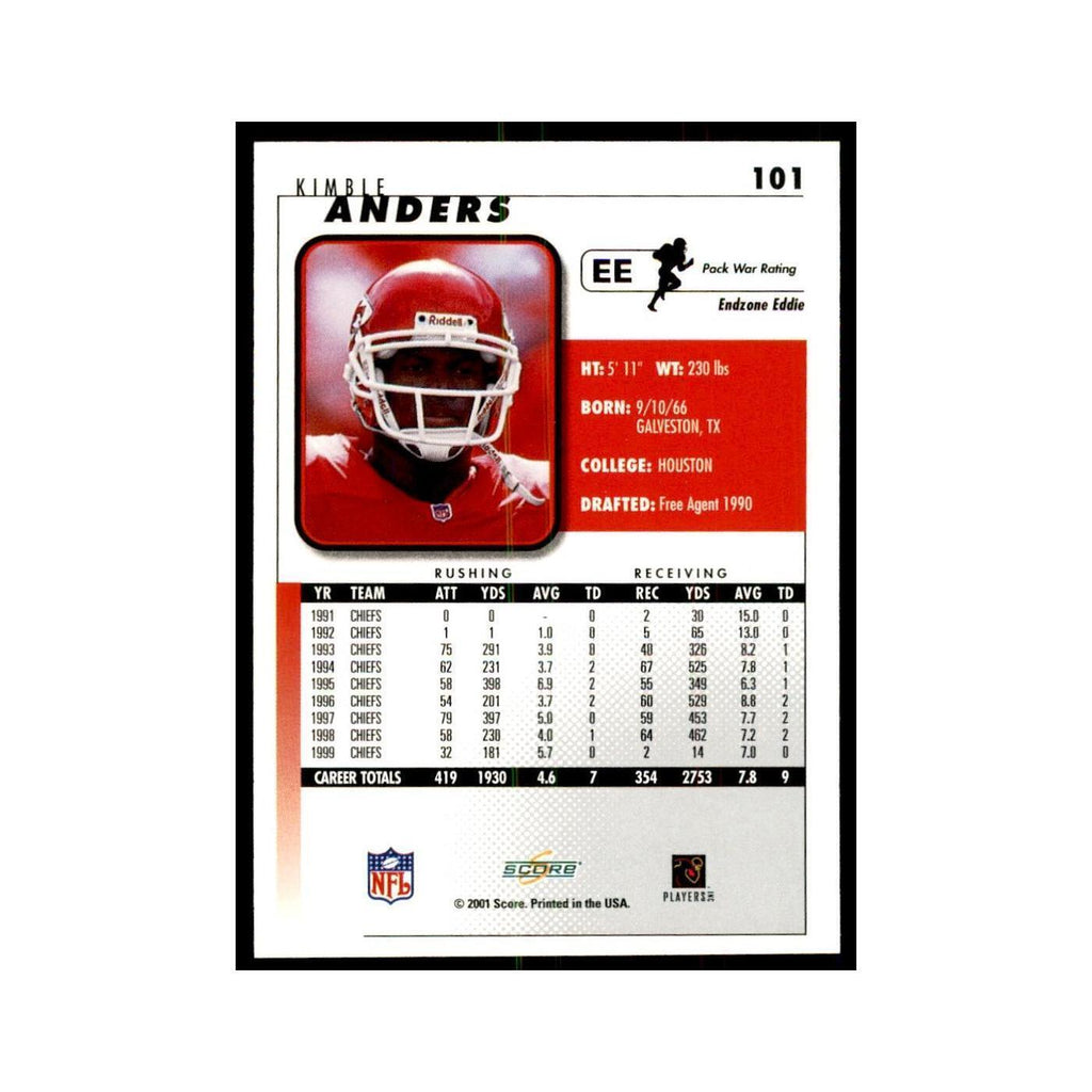 Kimble Anders 2001 Score #101 Football Cards Football Card NM