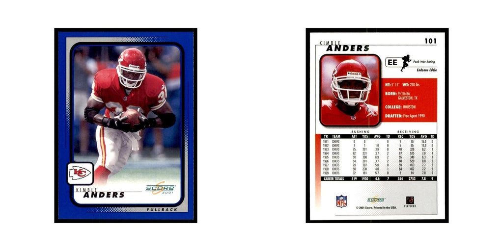Kimble Anders 2001 Score #101 Football Cards Football Card NM