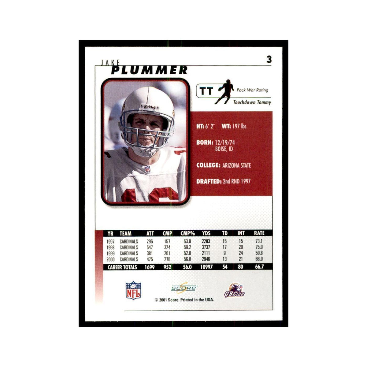 Jake Plummer 2001 Score #3 Football Cards Football Card NM