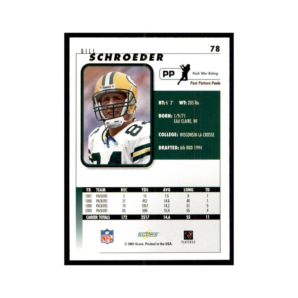 Bill Schroeder 2001 Score #78 Football Card NM