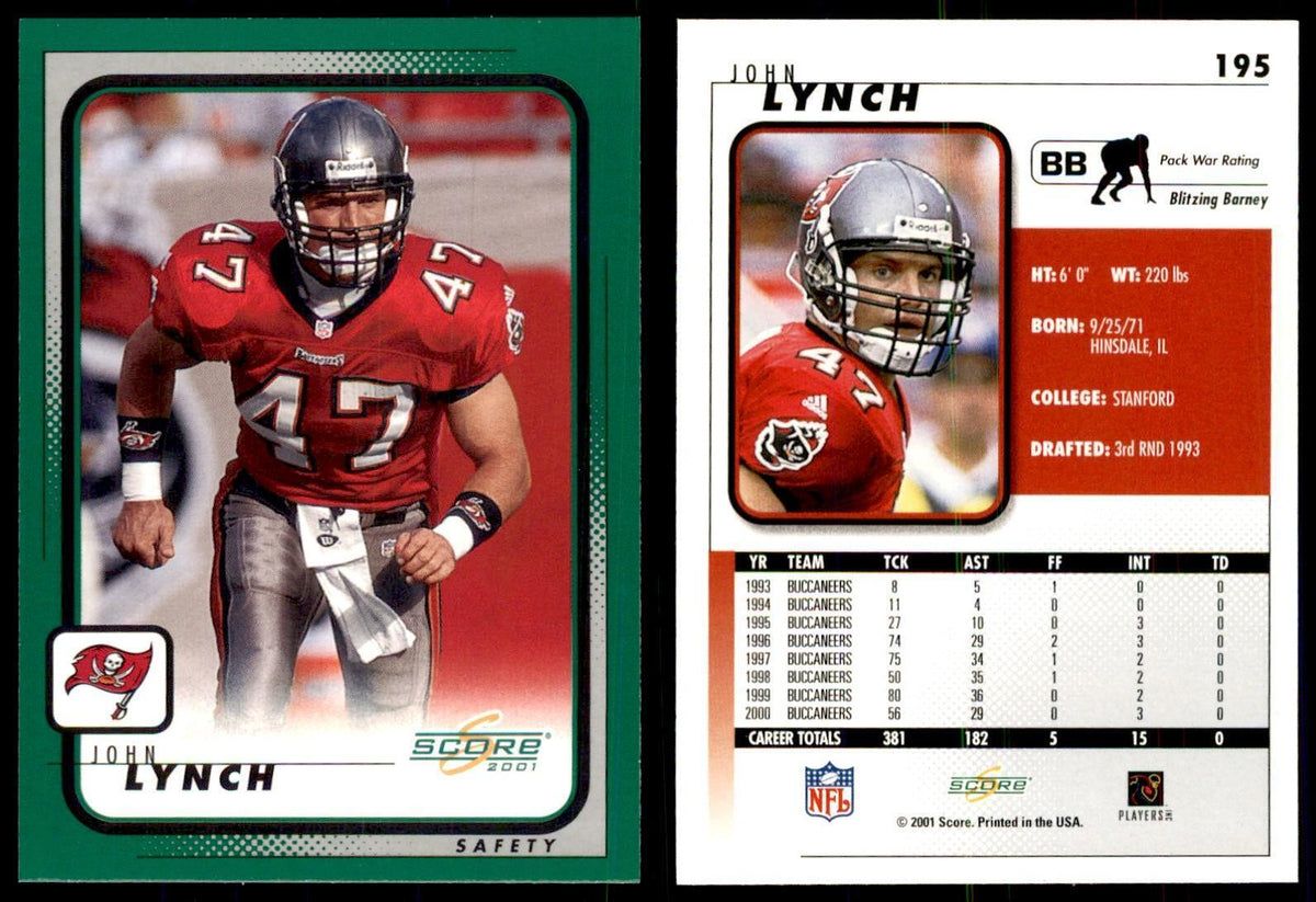 John Lynch 2001 Score #195 Football Cards Football Card NM