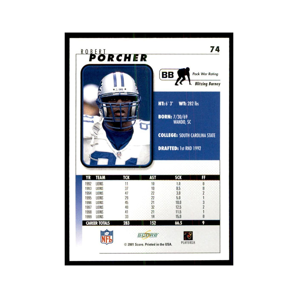 Robert Porcher 2001 Score #74 Football Card NM