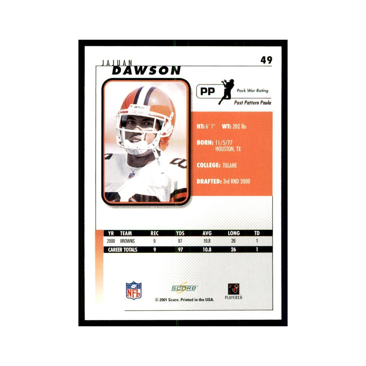 JaJuan Dawson 2001 Score #49 Football Card NM
