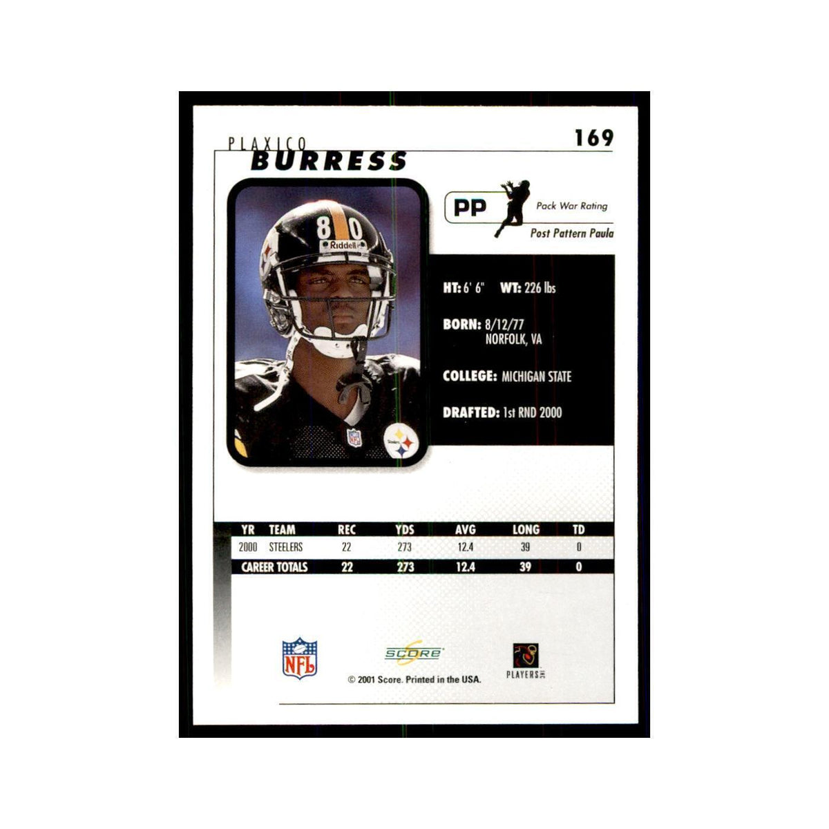 Plaxico Burress 2001 Score #169 Football Card NM