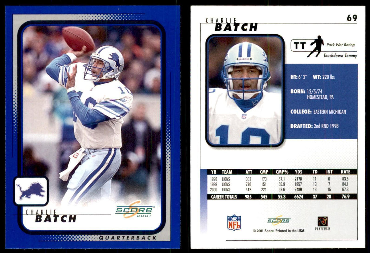 Charlie Batch 2001 Score #69 Football Cards Football Card NM