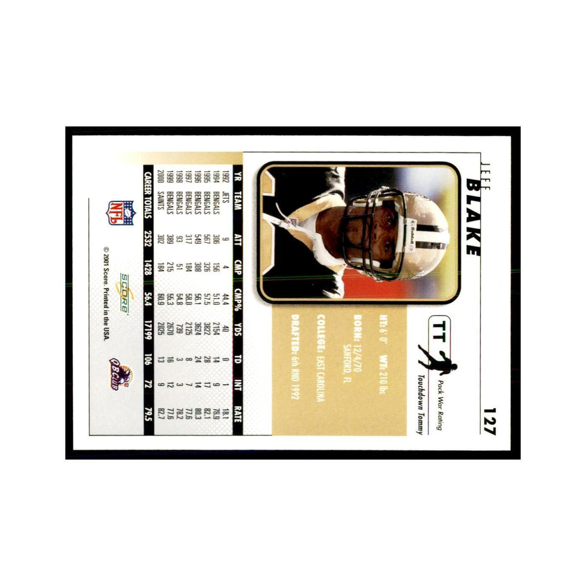 Jeff Blake 2001 Score #127 Football Card NM