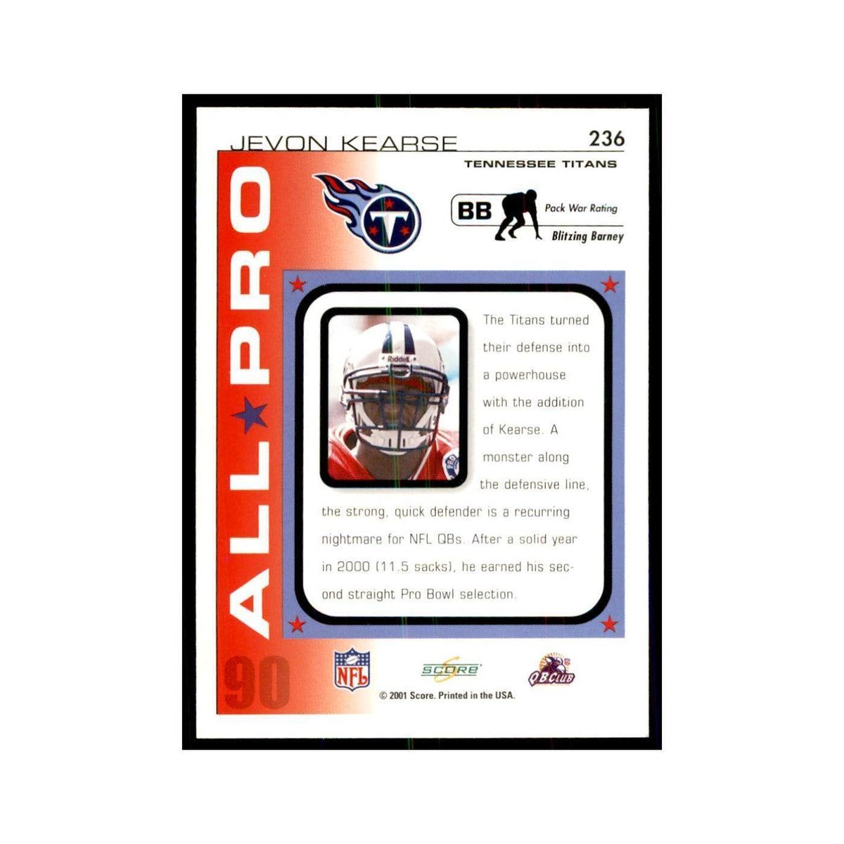 Jevon Kearse 2001 Score #236 Football Cards Football Card NM
