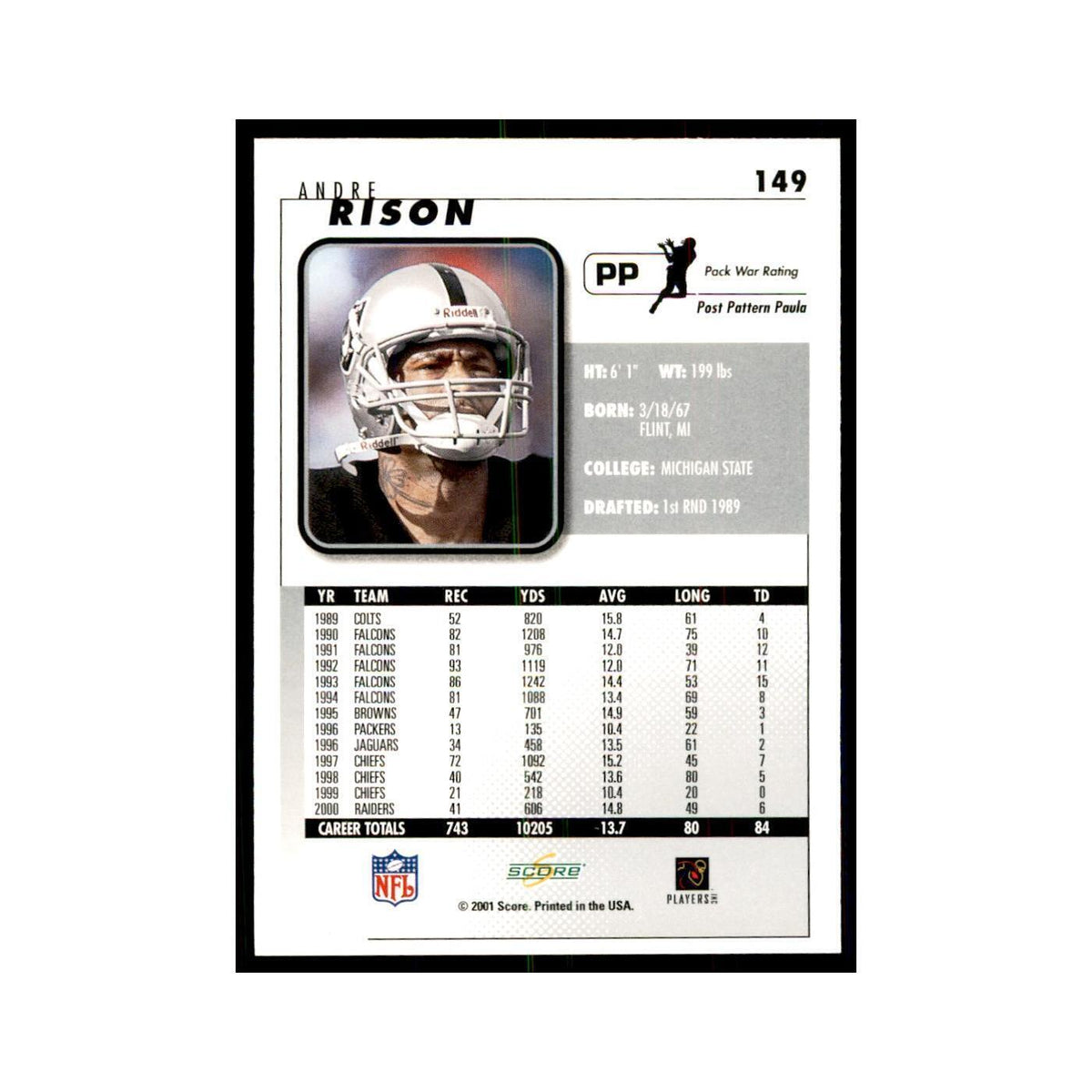 Andre Rison 2001 Score #149 Football Card NM